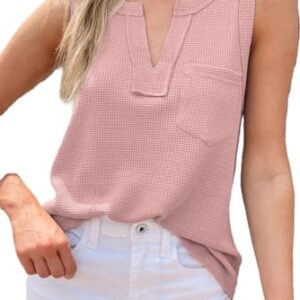 Zilcon Woman Fashion Waffle Summer Winter Tops for Woman Deep V Neck Sleeveless Tops Womens Casual Tops (in, Alpha, XL, Regular, Pink) Amazon.in: Clothing & Accessories
