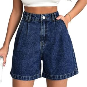 Buy Shasmi Girl's & Women's Dark Blie High Waisted Denim Shorts, 2025 Fashion Vintage Wash, Straight Cut (Short 234 Dark Blue-M) at Amazon.in