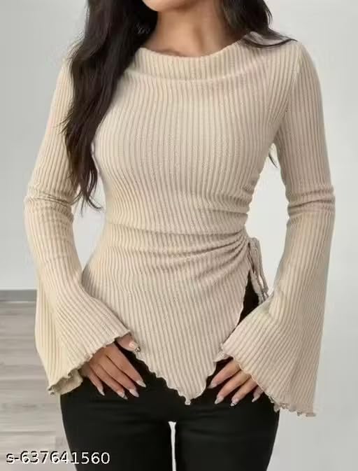 Buy Secrate of Fashion Trendy Flared Sleeve Unique top for Girls & Women | Polyester Fabric | Stylish Long Sleeve Casual Wear Color White Size XS at Amazon.in - Image 3