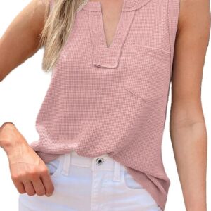 Woman Fashion Waffle Summer Winter Tops for Woman Deep V Neck Sleeveless Tops Womens Casual Tops
