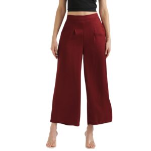 SAADAA Palazzo Pants for Women Half-Elasticated Waistband | Palazzo for Women in Soft Viscose Fabric | Regular Fit with Mid Rise Waist & Deep Pockets | Versatile for Formal & Casual Wear