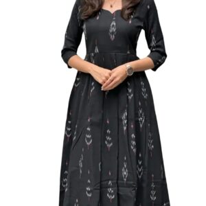 Women's Elegant Black Ikkat Cotton Maxi Dress