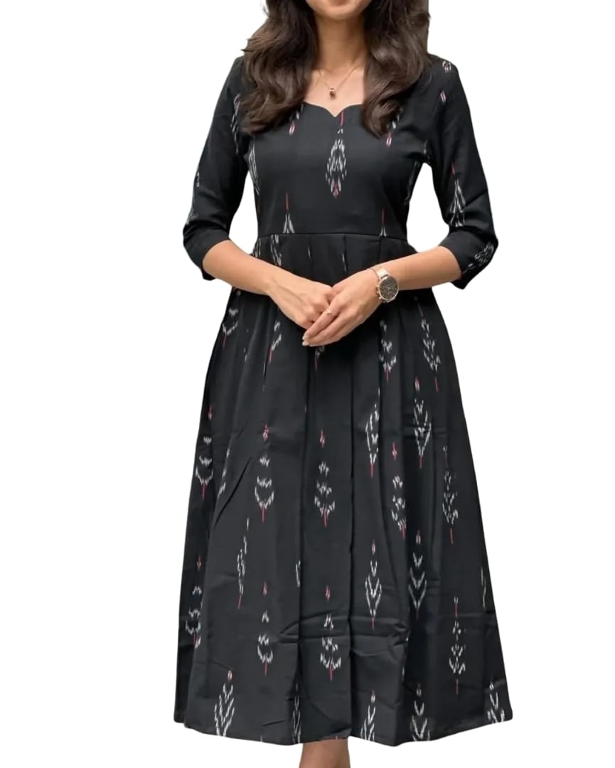 Women's Elegant Black Ikkat Cotton Maxi Dress