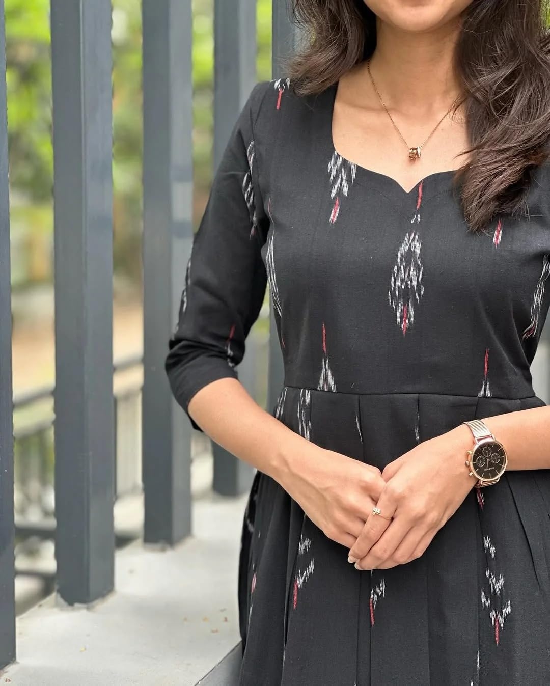 Women's Elegant Black Ikkat Cotton Maxi Dress - Image 5