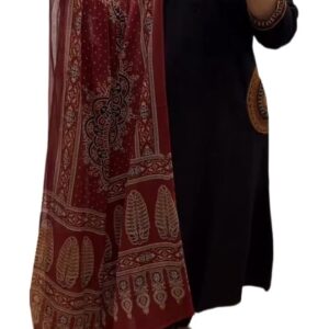 ANNI Designer Women's Rayon Viscose Straight Embroidered Kurta with Pant and Dupatta | V-Neck Kurti Set | 3/4 Length Regular Sleeves | Soft Comfortable Fabric | 3 Piece Outfit