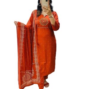 ANNI Designer Women's Rayon Viscose Straight Embroidered Kurta with Pant & Dupatta