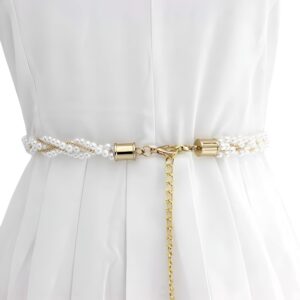 SYGA Women's Pearl Waist Chain with Golden Braided Pearl Buckle Design - Adjustable Kamarband Suitable Size for Waist 26-36 inch