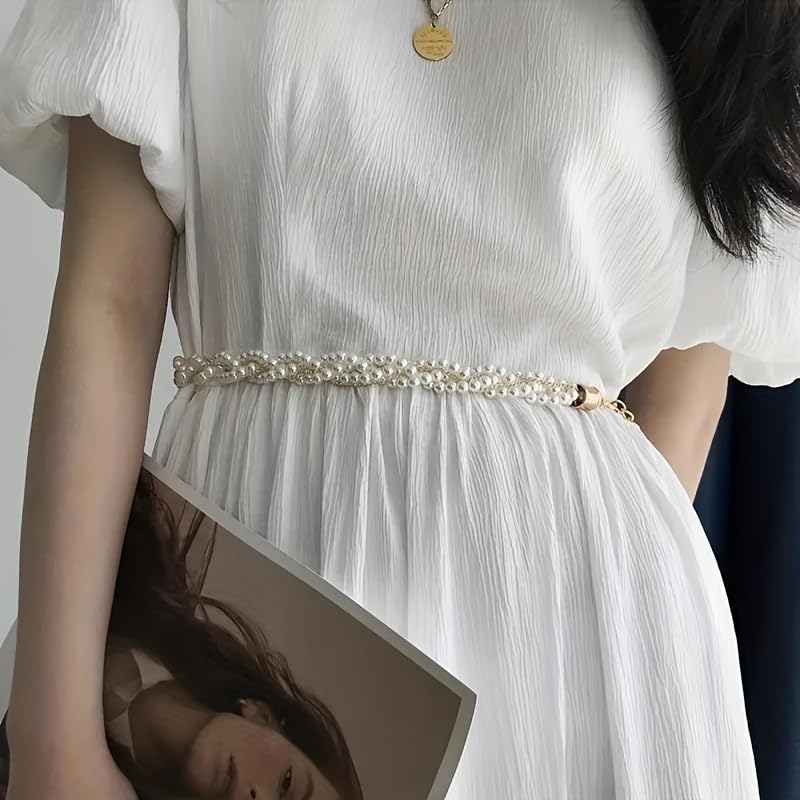 SYGA Women's Pearl Waist Chain with Golden Braided Pearl Buckle Design - Adjustable Kamarband Suitable Size for Waist 26-36 inch - Image 2