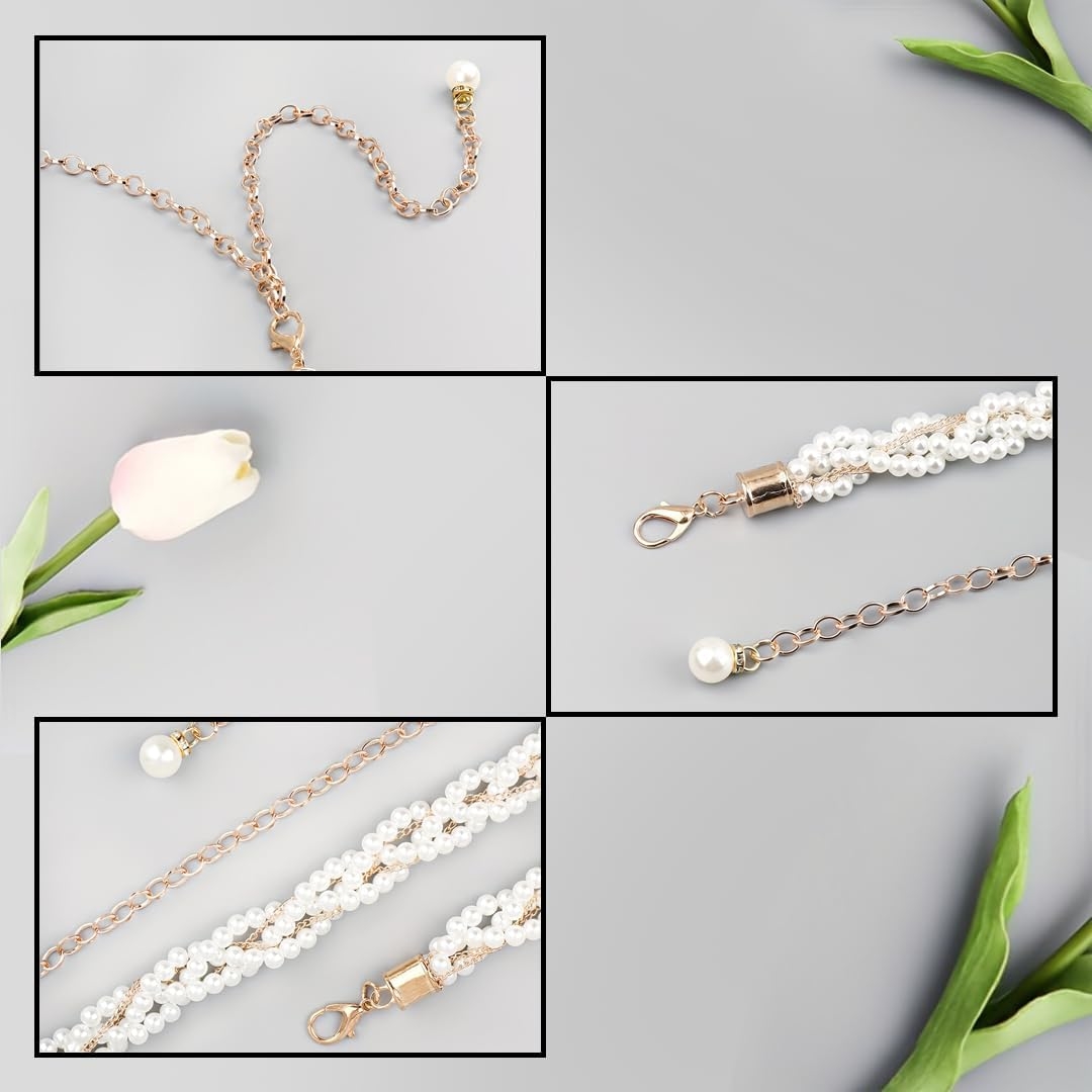 SYGA Women's Pearl Waist Chain with Golden Braided Pearl Buckle Design - Adjustable Kamarband Suitable Size for Waist 26-36 inch - Image 4
