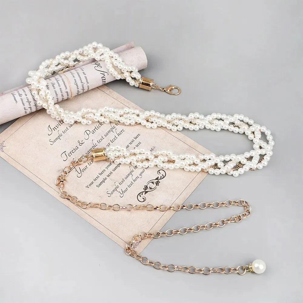 SYGA Women's Pearl Waist Chain with Golden Braided Pearl Buckle Design - Adjustable Kamarband Suitable Size for Waist 26-36 inch - Image 6