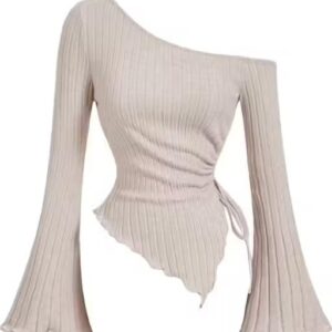 Secrate of Fashion for Women Apricot Drawstring Bell Sleeve Top – Polyester for_Casual Wear