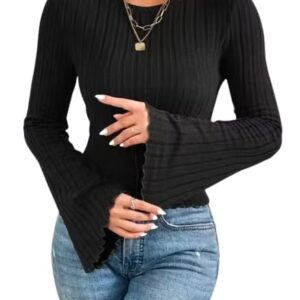 Secrate of FashionStylecast Striped Tie-Up Neck Bell Sleeve Top for Women