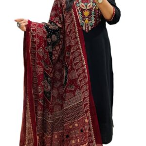 ANNI Designer Women’s Rayon Viscose Embroidered Straight Kurta with Pant and Printed Dupatta Set | Elegant Ethnic Kurta Pant Dupatta Set for Women | Festive Office Casual Wear