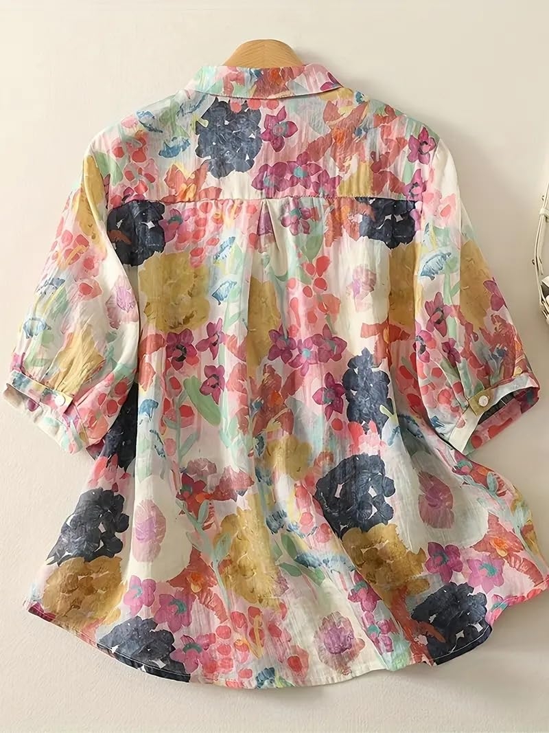 Gufrina Women’s Casual Button-Down Shirt with Multicolor Floral Print & Half Sleeves, Collar Neck - Image 3
