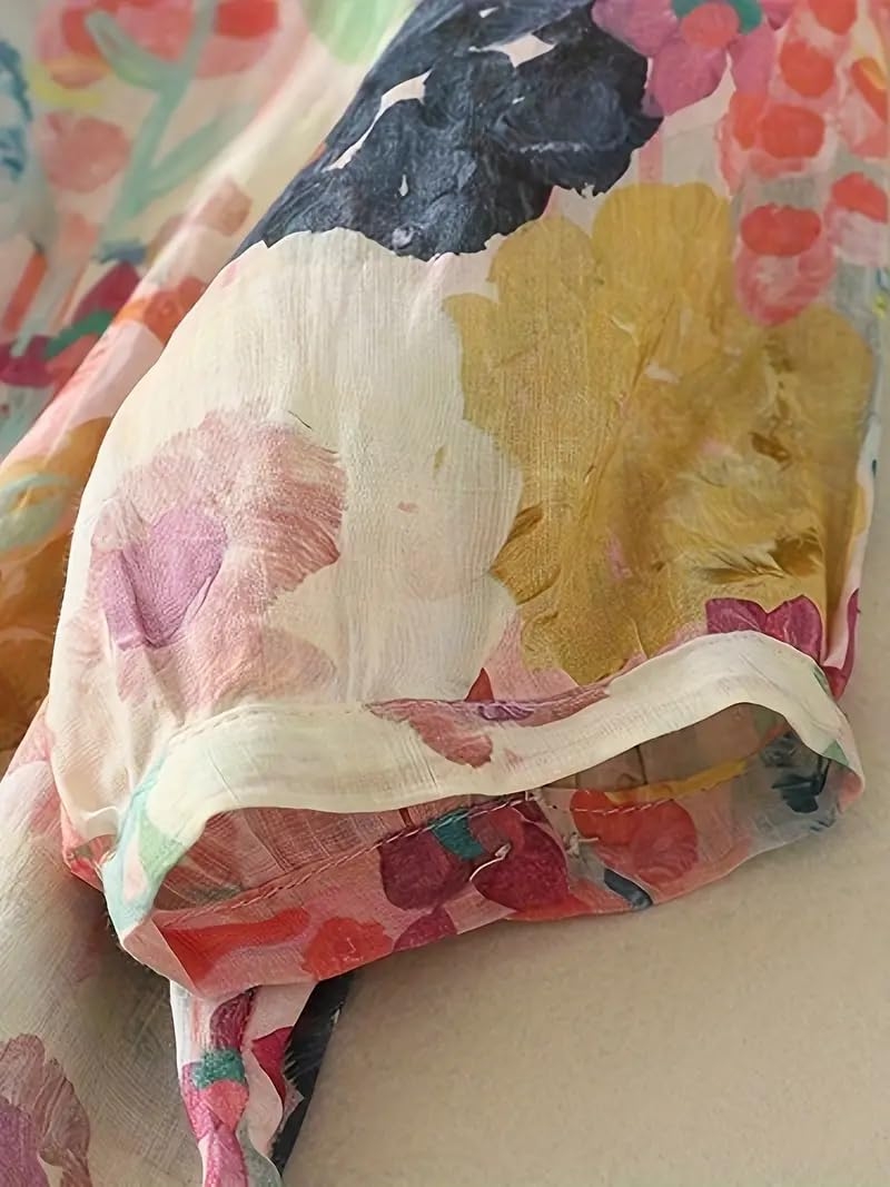 Gufrina Women’s Casual Button-Down Shirt with Multicolor Floral Print & Half Sleeves, Collar Neck - Image 5