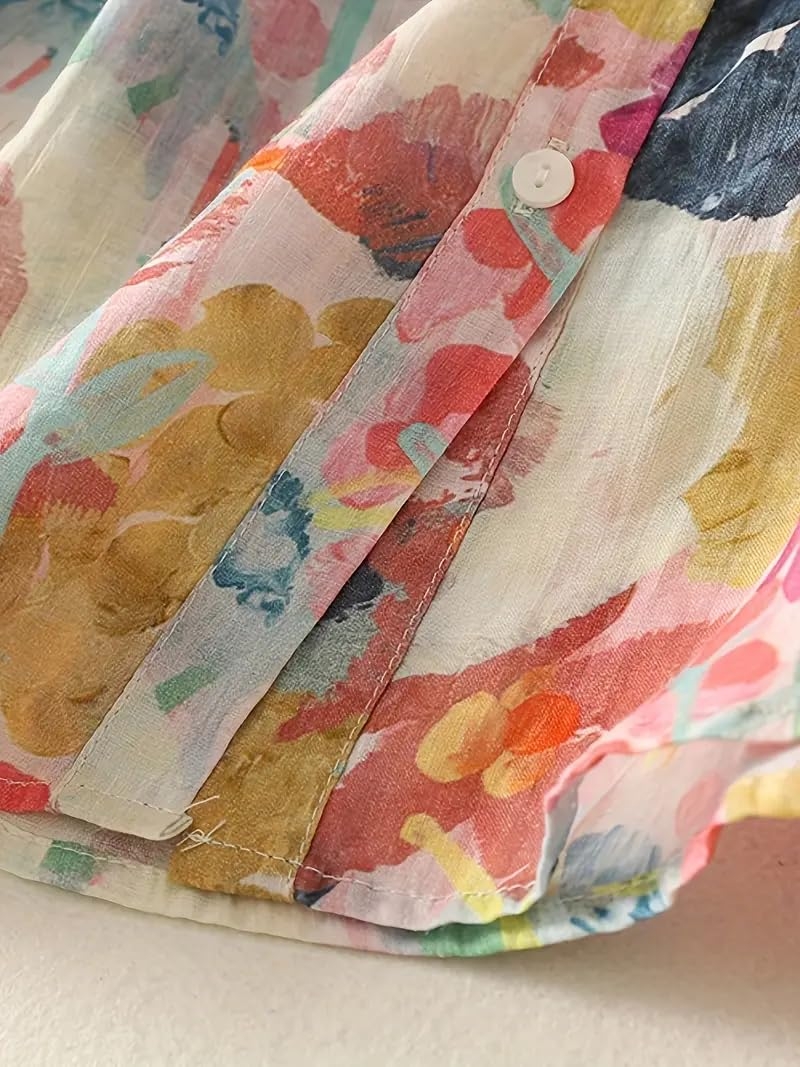 Gufrina Women’s Casual Button-Down Shirt with Multicolor Floral Print & Half Sleeves, Collar Neck - Image 7