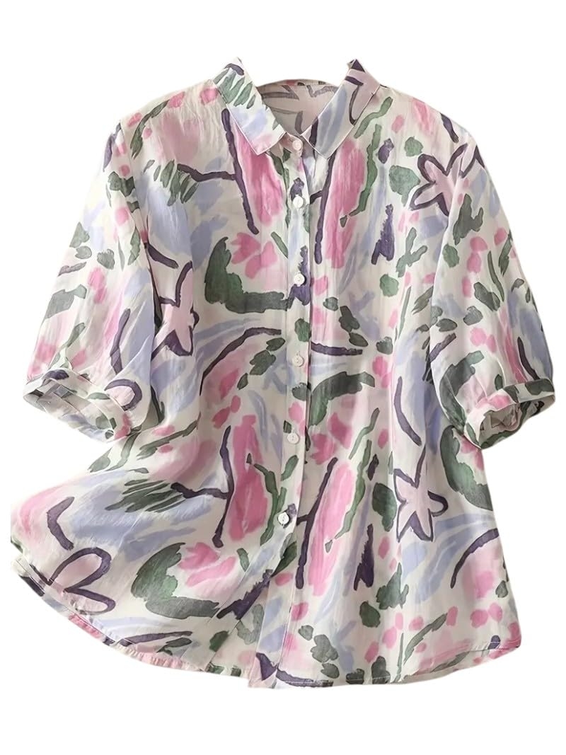 Gufrina Women’s Casual Button-Down Shirt with Multicolor Floral Print & Half Sleeves, Collar Neck - Image 8