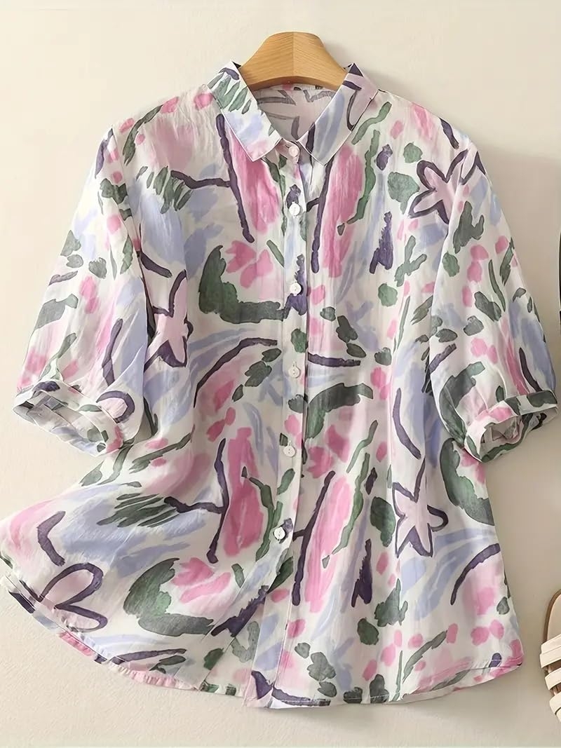 Gufrina Women’s Casual Button-Down Shirt with Multicolor Floral Print & Half Sleeves, Collar Neck - Image 9