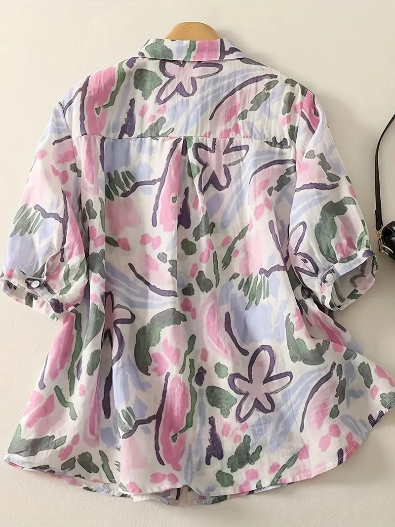 Gufrina Women’s Casual Button-Down Shirt with Multicolor Floral Print & Half Sleeves, Collar Neck - Image 10