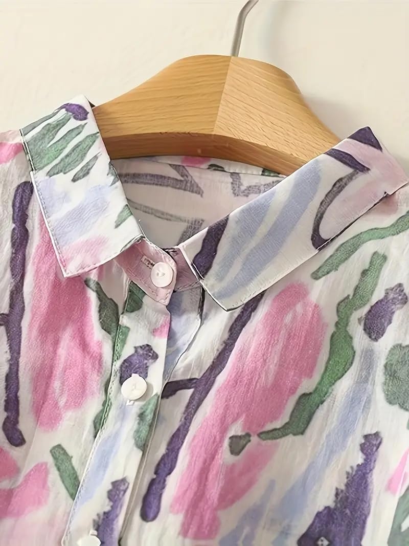 Gufrina Women’s Casual Button-Down Shirt with Multicolor Floral Print & Half Sleeves, Collar Neck - Image 12