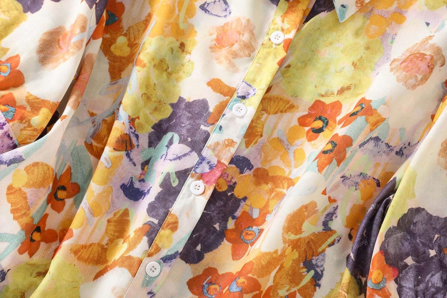 Gufrina Women Mustard Multicolor Floral Print Button-Down Shirt with Elbow Sleeves and Collar Neck in Soft Breathable Fabric Ideal for Casual wear and Relaxed Styling - Image 4