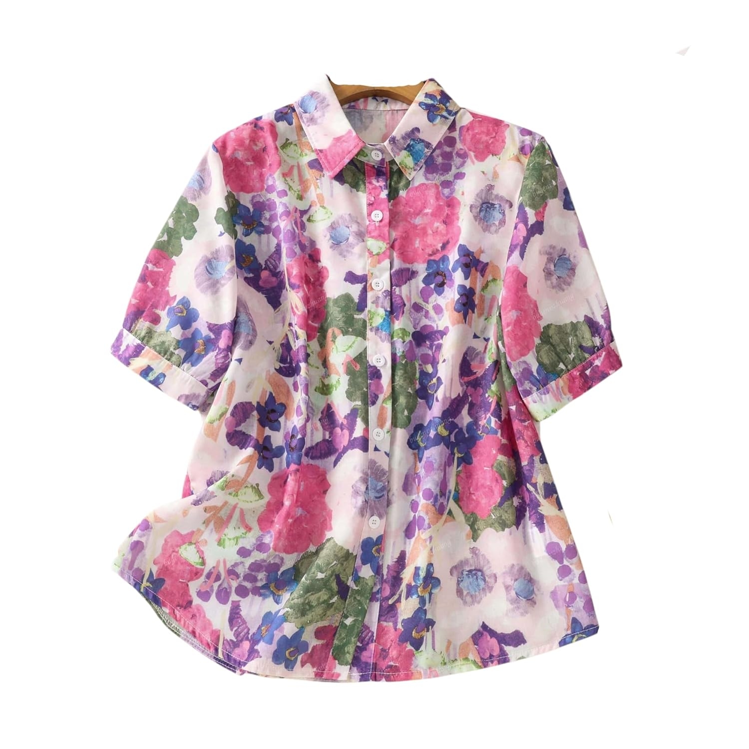 Gufrina Women Mustard Multicolor Floral Print Button-Down Shirt with Elbow Sleeves and Collar Neck in Soft Breathable Fabric Ideal for Casual wear and Relaxed Styling - Image 15