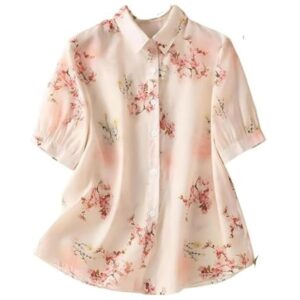 Gufrina Women Floral Printed Shirt Short Sleeve Button Down Top | Casual Summer Blouse Lightweight Soft Fabric Regular Fit Stylish Top