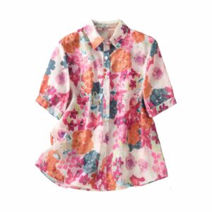 Gufrina Women Mustard Multicolor Floral Print Button-Down Shirt with Elbow Sleeves and Collar Neck in Soft Breathable Fabric Ideal for Casual wear and Relaxed Styling