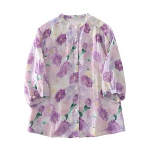Gufrina Women’s Casual Button-Down Shirt with Multicolor Floral Print & Half Sleeves, Collar Neck (TOP-124)
