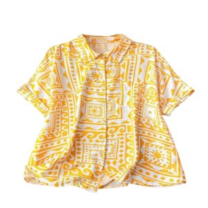 Gufrina Women's Polyester Shirt with Pocket Half Raglan Sleeves Spread Collar Neck Geometric Printed Relaxed Fit and Standard Length
