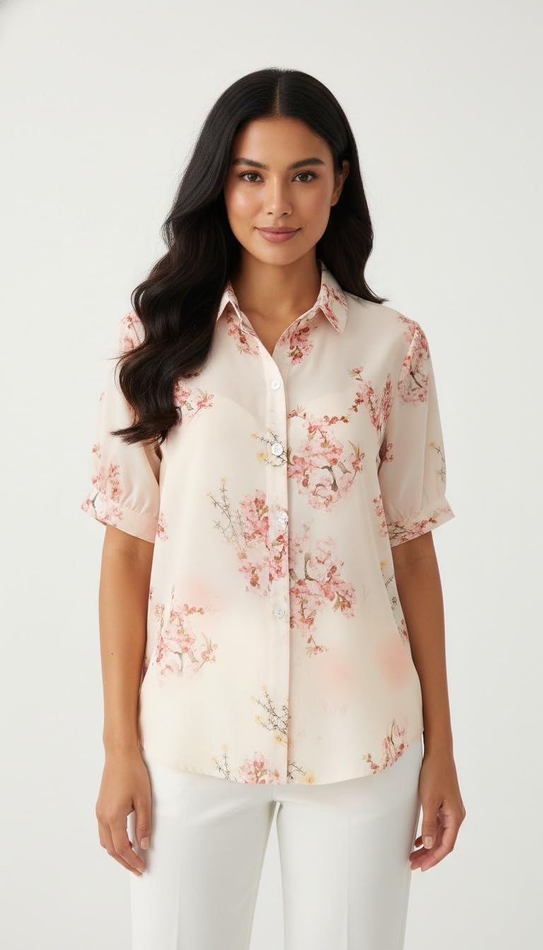 Gufrina Women Floral Printed Shirt Short Sleeve Button Down Top | Casual Summer Blouse Lightweight Soft Fabric Regular Fit Stylish Top - Image 6