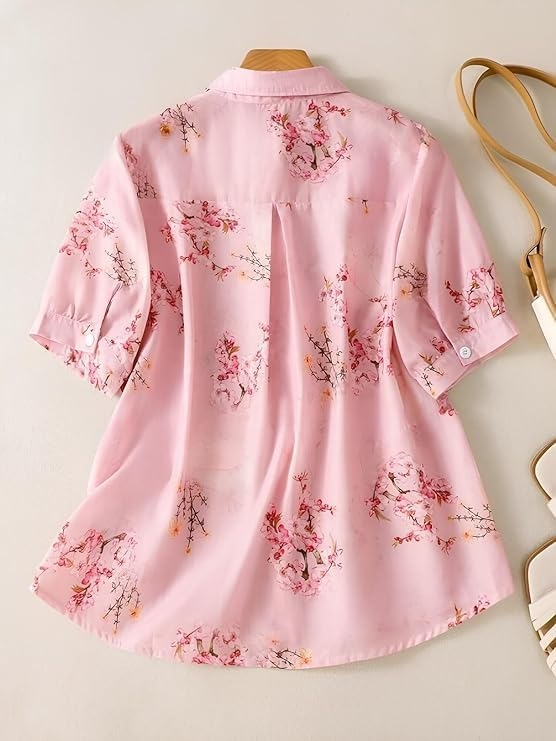 Gufrina Women Floral Printed Shirt Short Sleeve Button Down Top | Casual Summer Blouse Lightweight Soft Fabric Regular Fit Stylish Top - Image 12