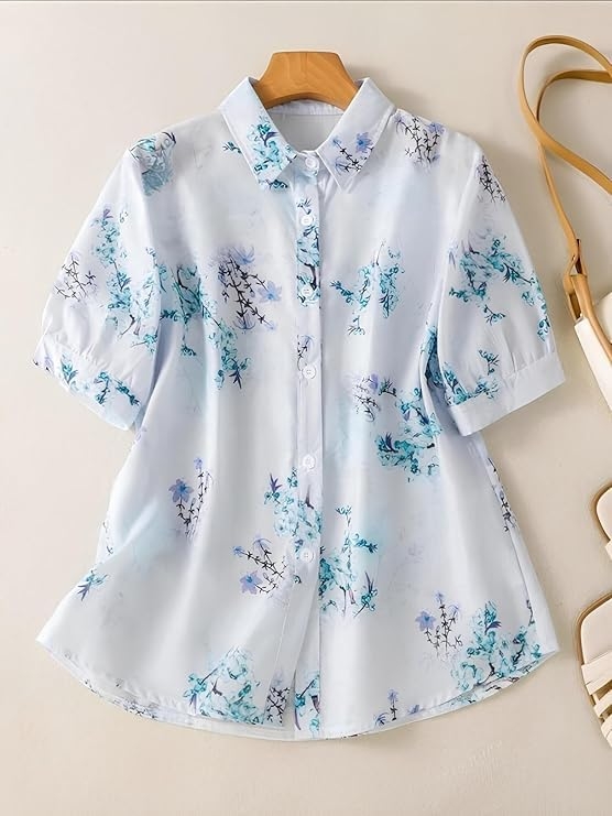 Gufrina Women Floral Printed Shirt Short Sleeve Button Down Top | Casual Summer Blouse Lightweight Soft Fabric Regular Fit Stylish Top - Image 16