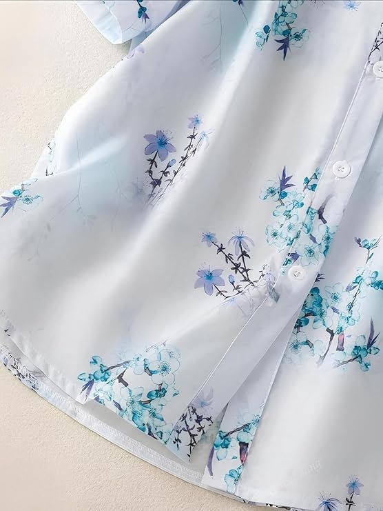 Gufrina Women Floral Printed Shirt Short Sleeve Button Down Top | Casual Summer Blouse Lightweight Soft Fabric Regular Fit Stylish Top - Image 17