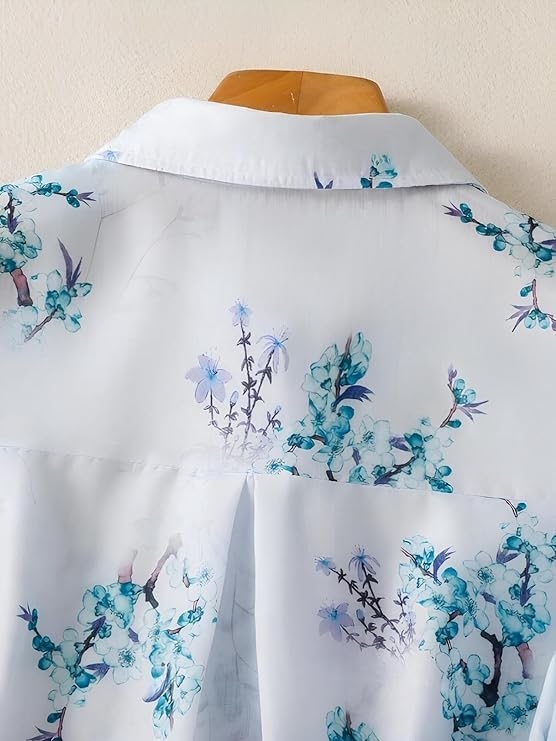 Gufrina Women Floral Printed Shirt Short Sleeve Button Down Top | Casual Summer Blouse Lightweight Soft Fabric Regular Fit Stylish Top - Image 21