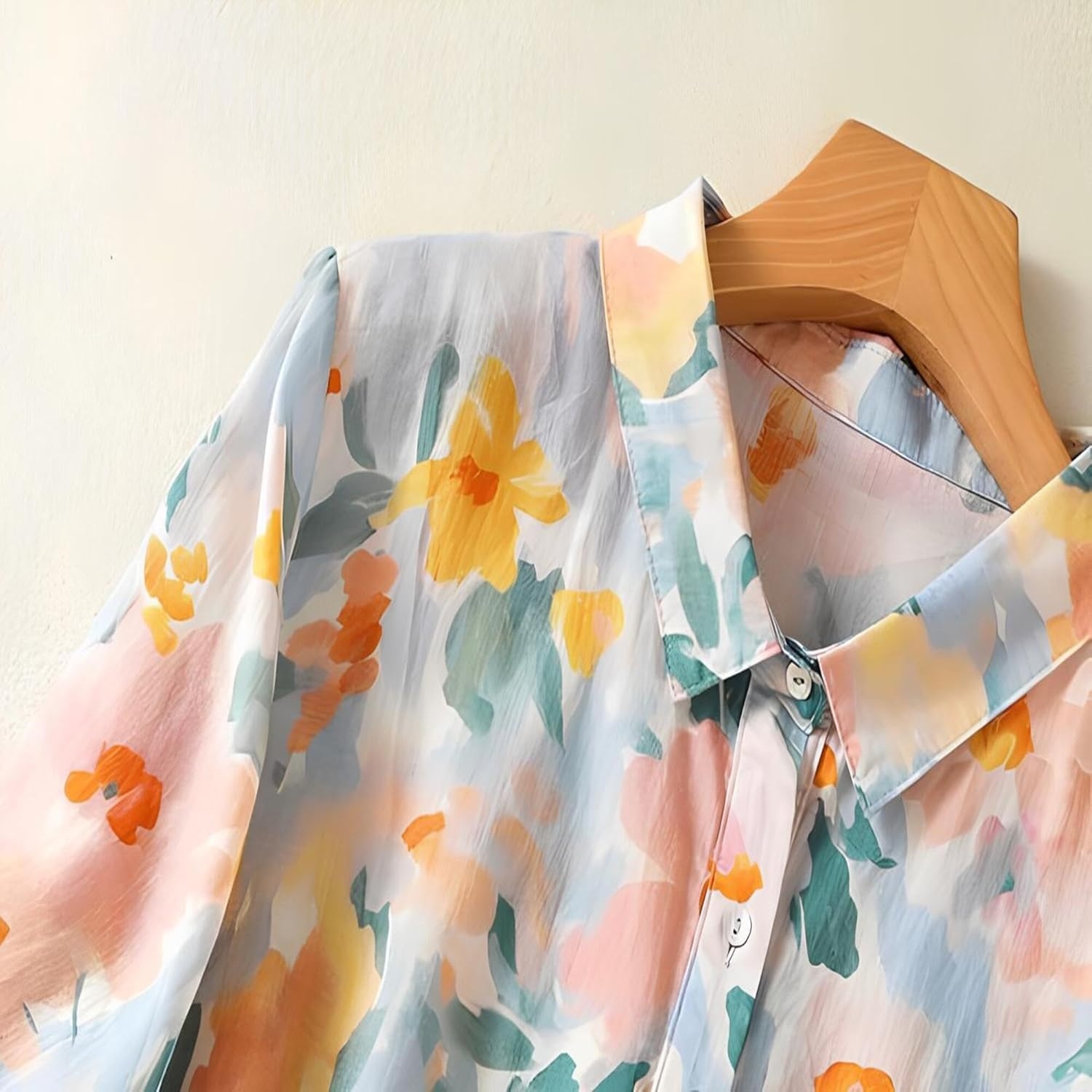 Gufrina Women’s Casual Button-Down Shirt with Multicolor Floral Print & Half Sleeves, Collar Neck - Image 3