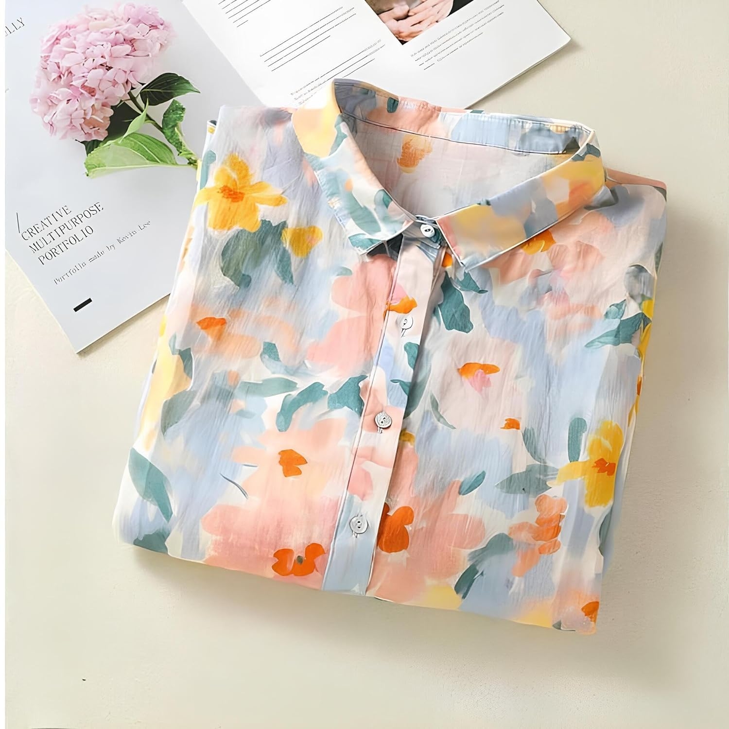 Gufrina Women’s Casual Button-Down Shirt with Multicolor Floral Print & Half Sleeves, Collar Neck - Image 4
