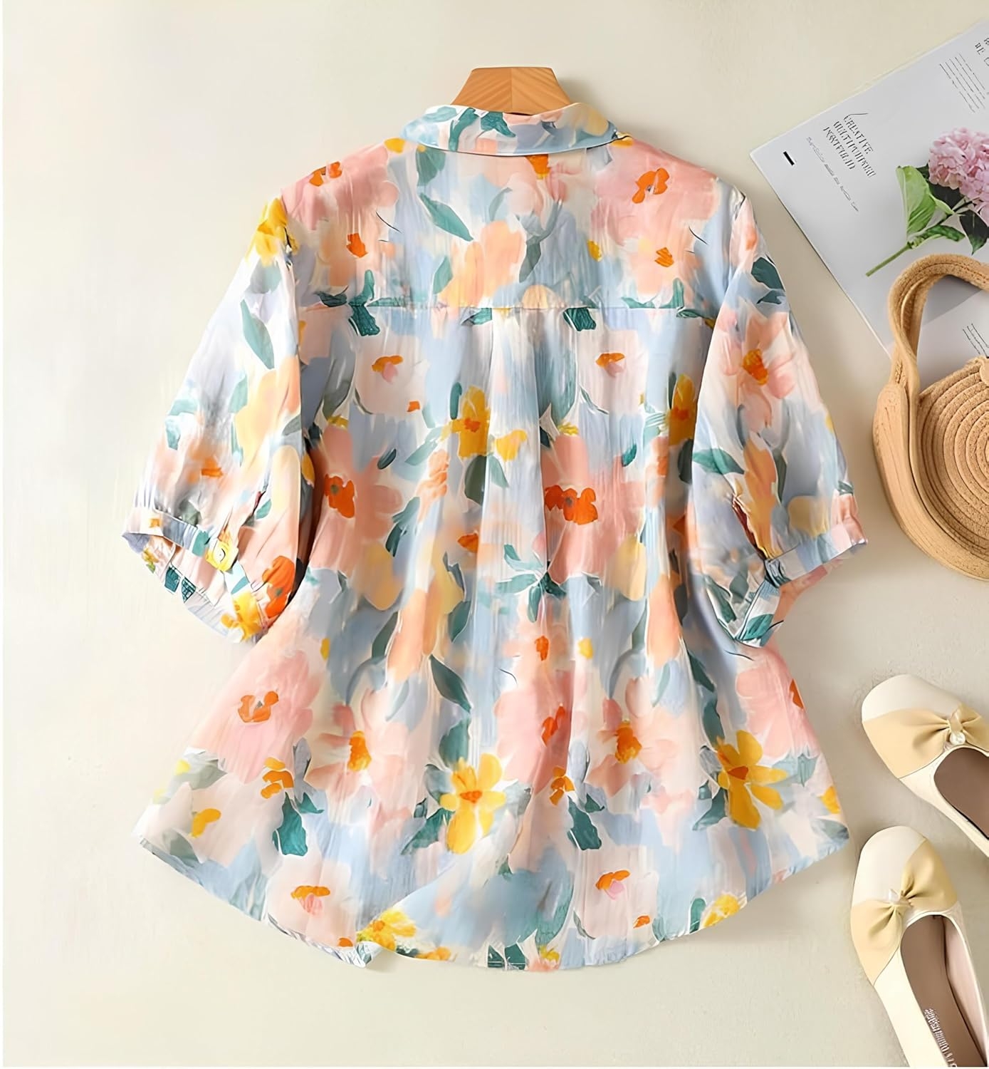 Gufrina Women’s Casual Button-Down Shirt with Multicolor Floral Print & Half Sleeves, Collar Neck - Image 8