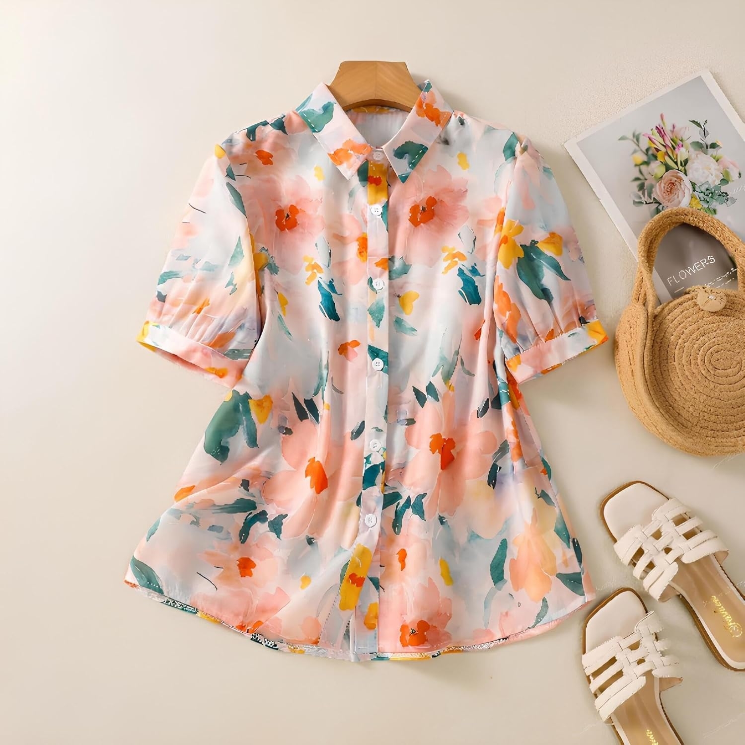 Gufrina Women’s Casual Button-Down Shirt with Multicolor Floral Print & Half Sleeves, Collar Neck - Image 10