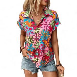 Gufrina Shirt for Women Stylish Western|Shirt Type top|Short Sleeve|Fabric Rayon| Collar Neck |Bright Floral Print|Casual Regular fit