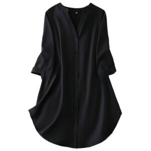 Gufrina Women's Rayon Top with 3/4th Sleeves Mandarin Collar Neck Solid Pattern A Line Style Knee-Length and Regular Fit