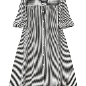 Sheetal Associates Women's Black & White Vertical Striped Shirt Dress| Comfortable Relaxed Fit Summer Dress