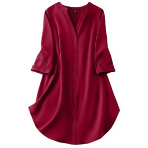 Gufrina Women's Rayon Top with 3/4th Sleeves Mandarin Collar Neck Solid Pattern A Line Style Knee-Length and Regular Fit