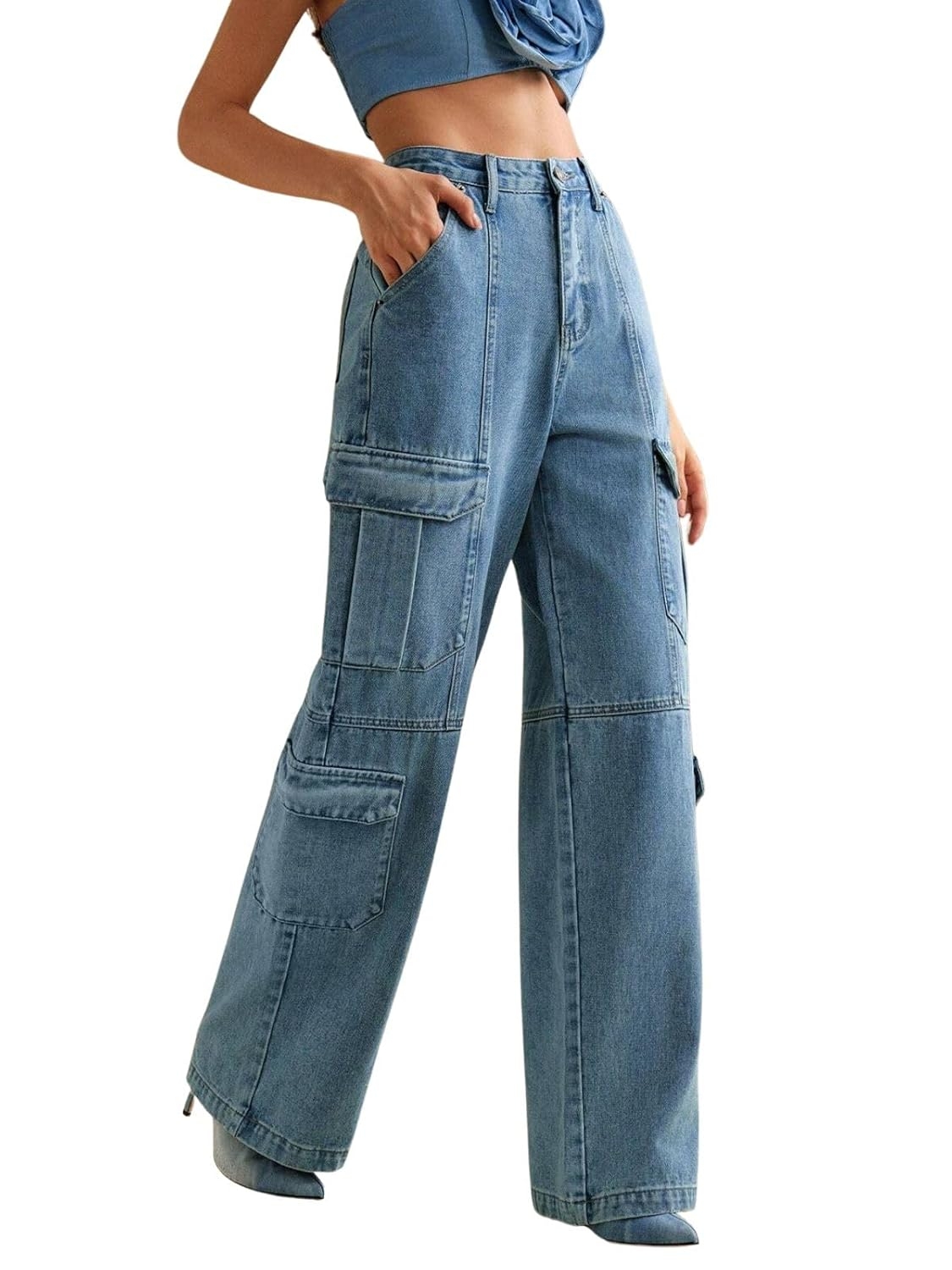 GRECIILOOKS Cargo Jeans for Women – Wide Leg High Waist Baggy Denim Pants | Casual Fit Trousers with Utility Pocket Design - Image 14