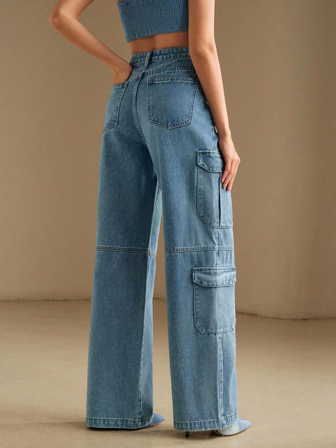 GRECIILOOKS Cargo Jeans for Women – Wide Leg High Waist Baggy Denim Pants | Casual Fit Trousers with Utility Pocket Design - Image 15