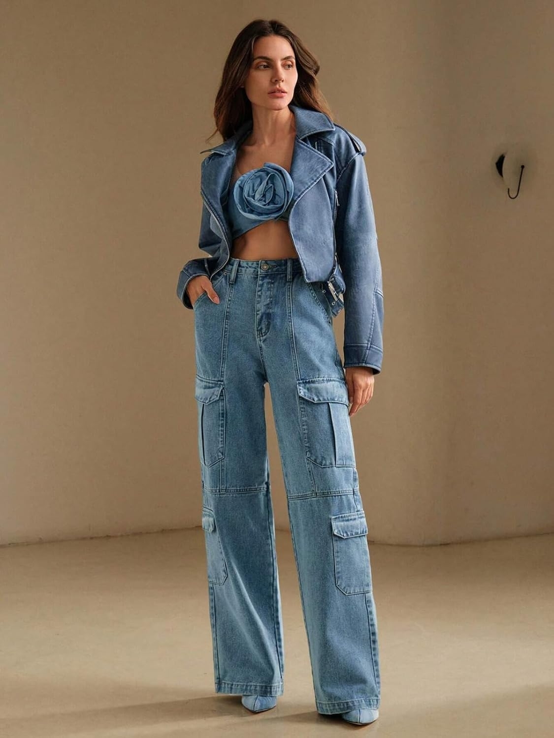 GRECIILOOKS Cargo Jeans for Women – Wide Leg High Waist Baggy Denim Pants | Casual Fit Trousers with Utility Pocket Design - Image 16