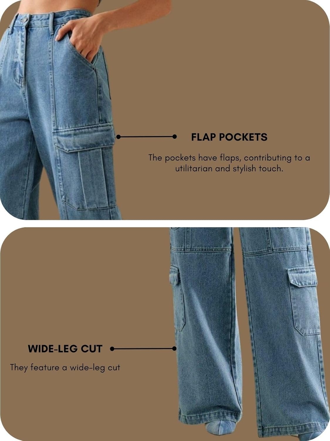 GRECIILOOKS Cargo Jeans for Women – Wide Leg High Waist Baggy Denim Pants | Casual Fit Trousers with Utility Pocket Design - Image 18