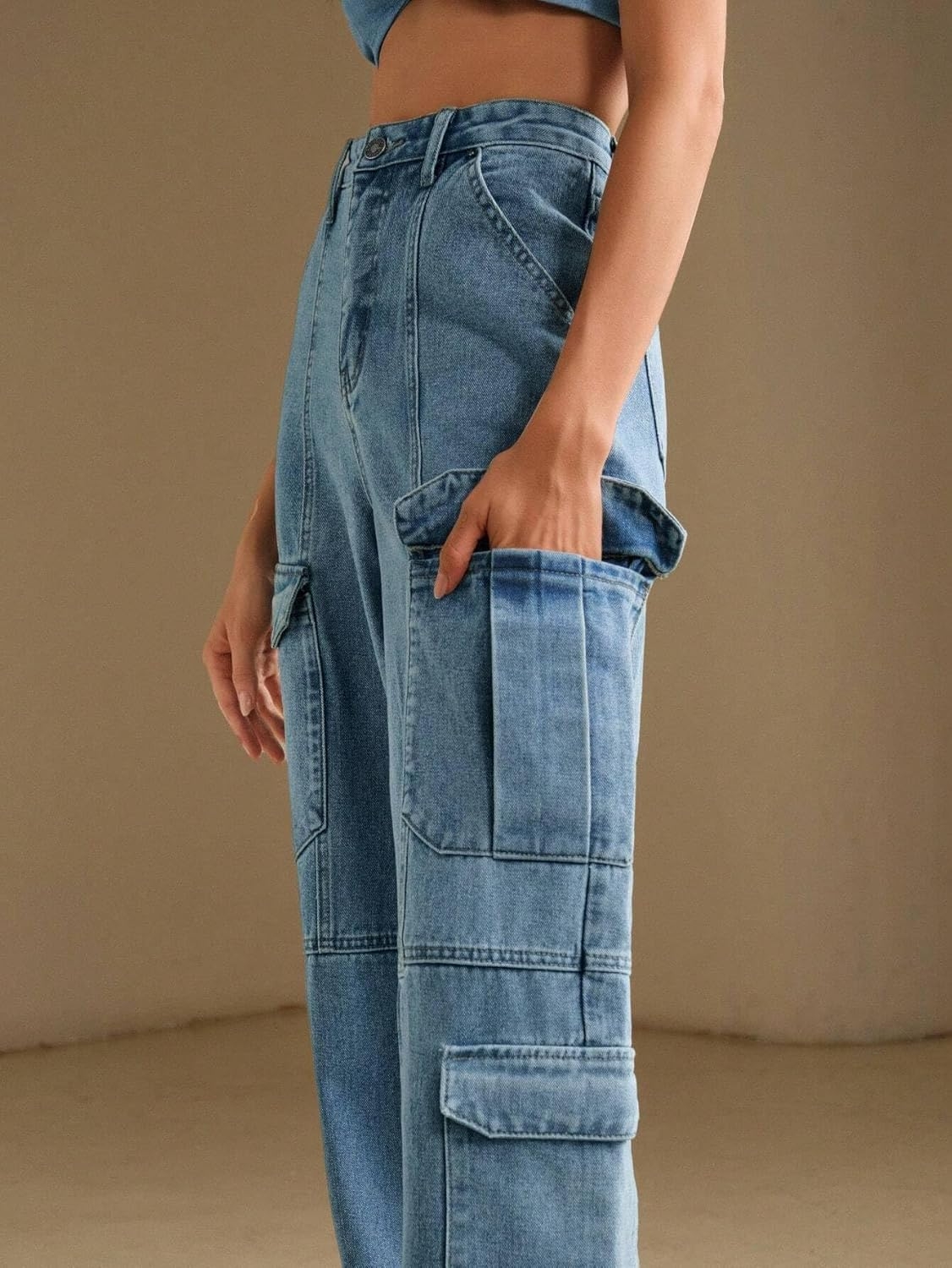 GRECIILOOKS Cargo Jeans for Women – Wide Leg High Waist Baggy Denim Pants | Casual Fit Trousers with Utility Pocket Design - Image 19