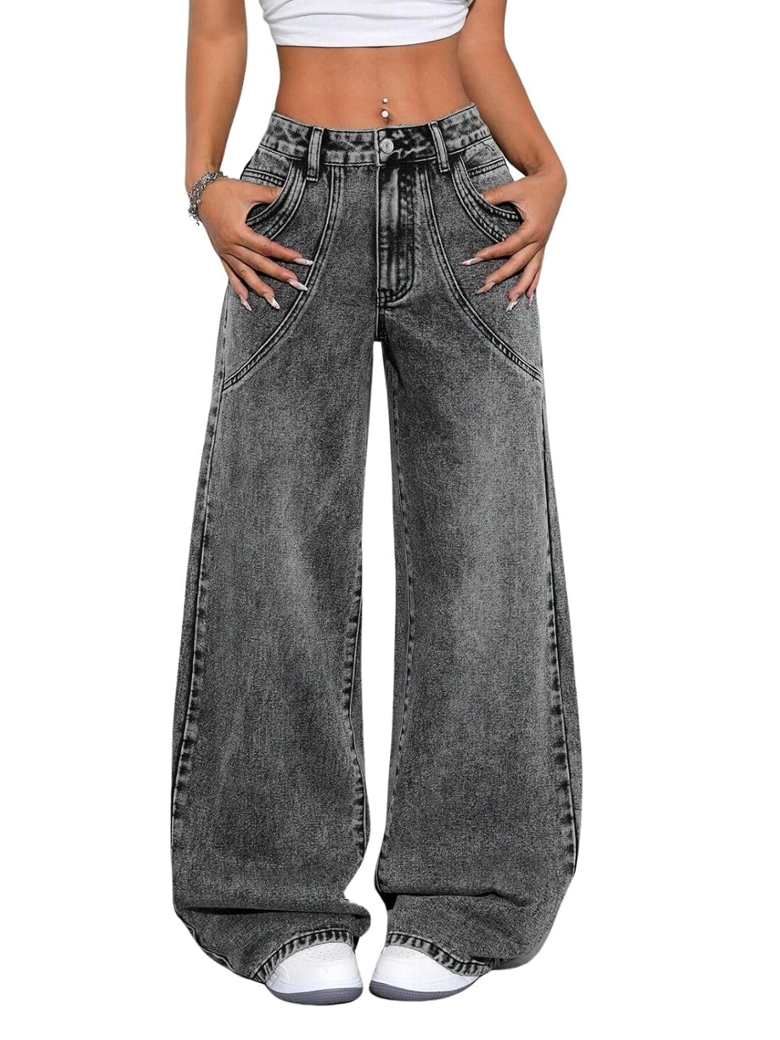 GRECIILOOKS Cargo Jeans for Women – Wide Leg High Waist Baggy Denim Pants | Casual Fit Trousers with Utility Pocket Design - Image 27