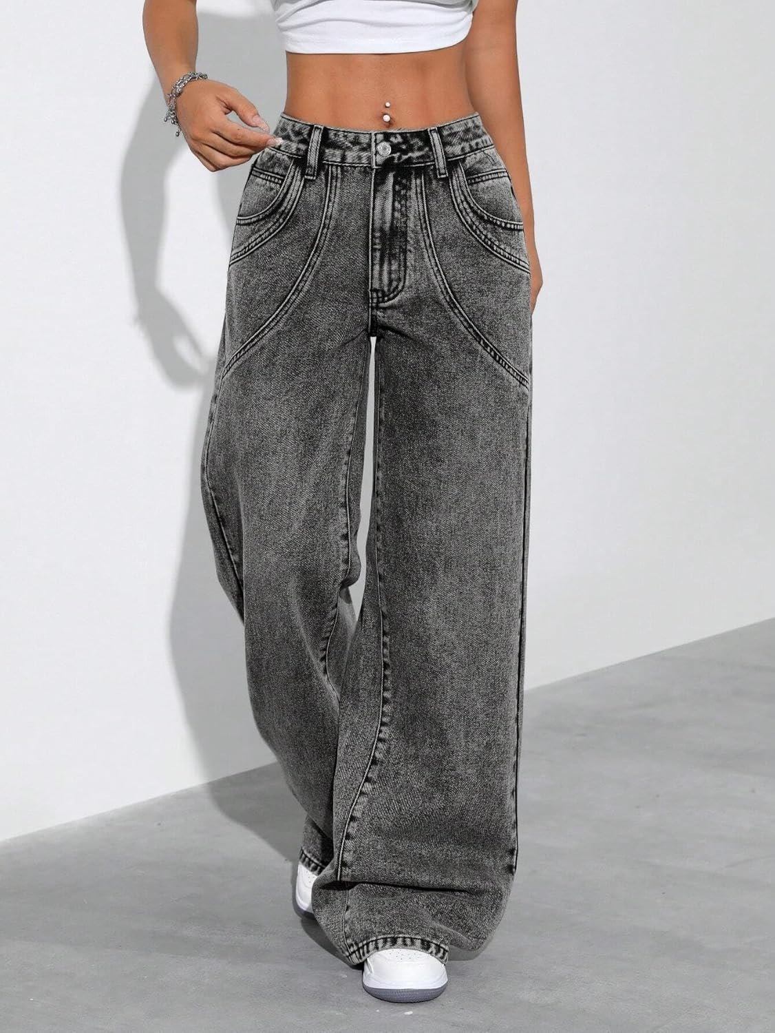 GRECIILOOKS Cargo Jeans for Women – Wide Leg High Waist Baggy Denim Pants | Casual Fit Trousers with Utility Pocket Design - Image 29